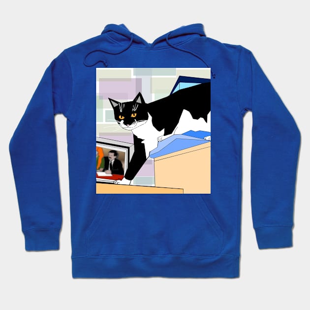 Cute Tuxedo Cat up high. You cant get me Copyright by TeAnne Hoodie by TeAnne